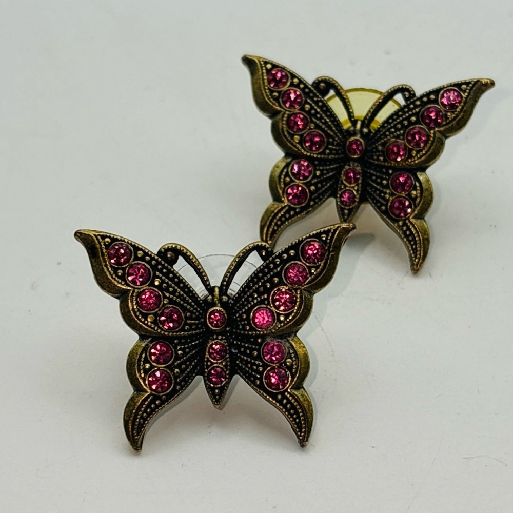 Signed La Contessa by Mary Demarco Butterfly Earrings with Pink and Gold